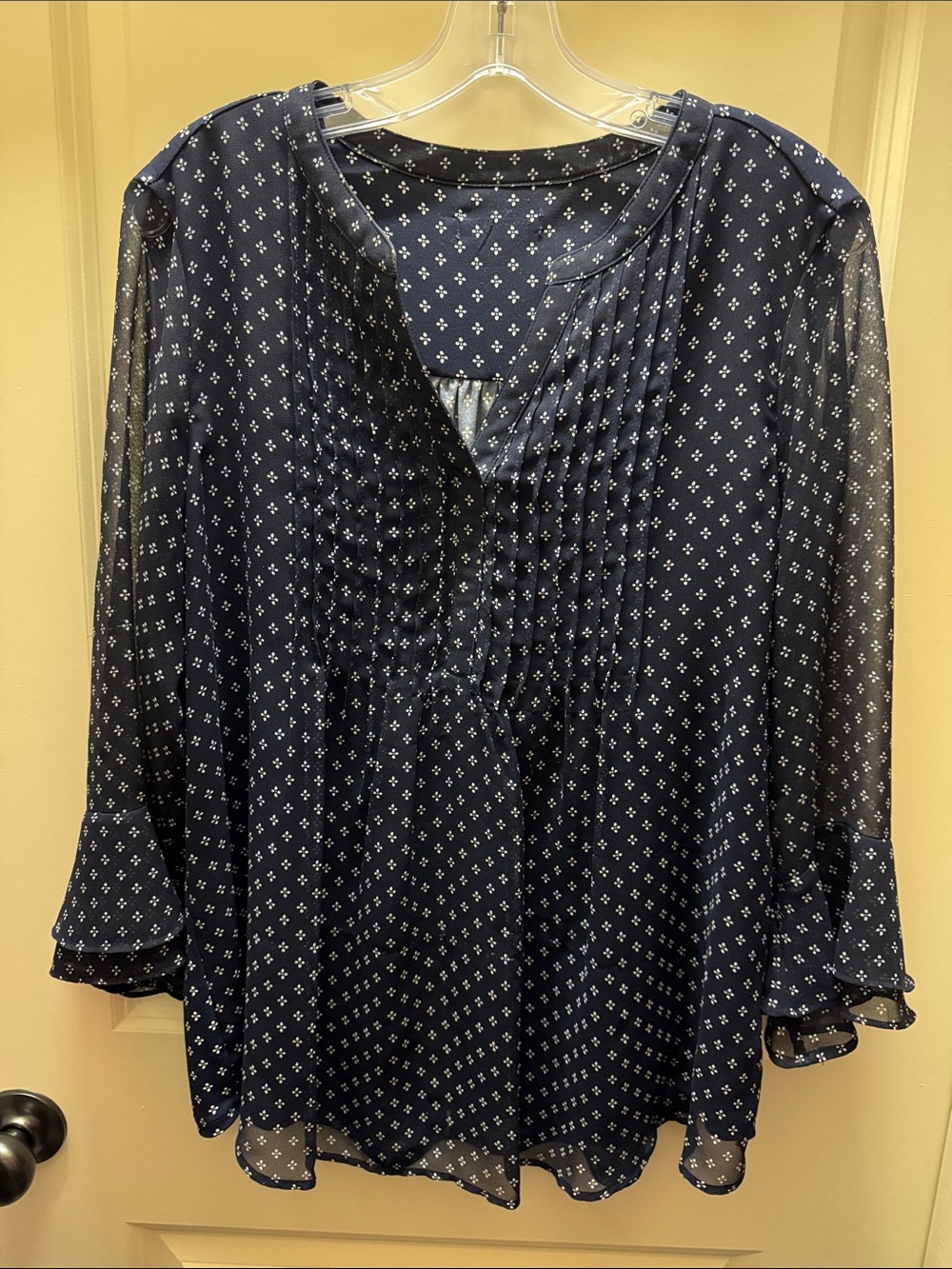 Charter Club Navy and White Pintuck Peasant Blouse - Picture 1 of 7